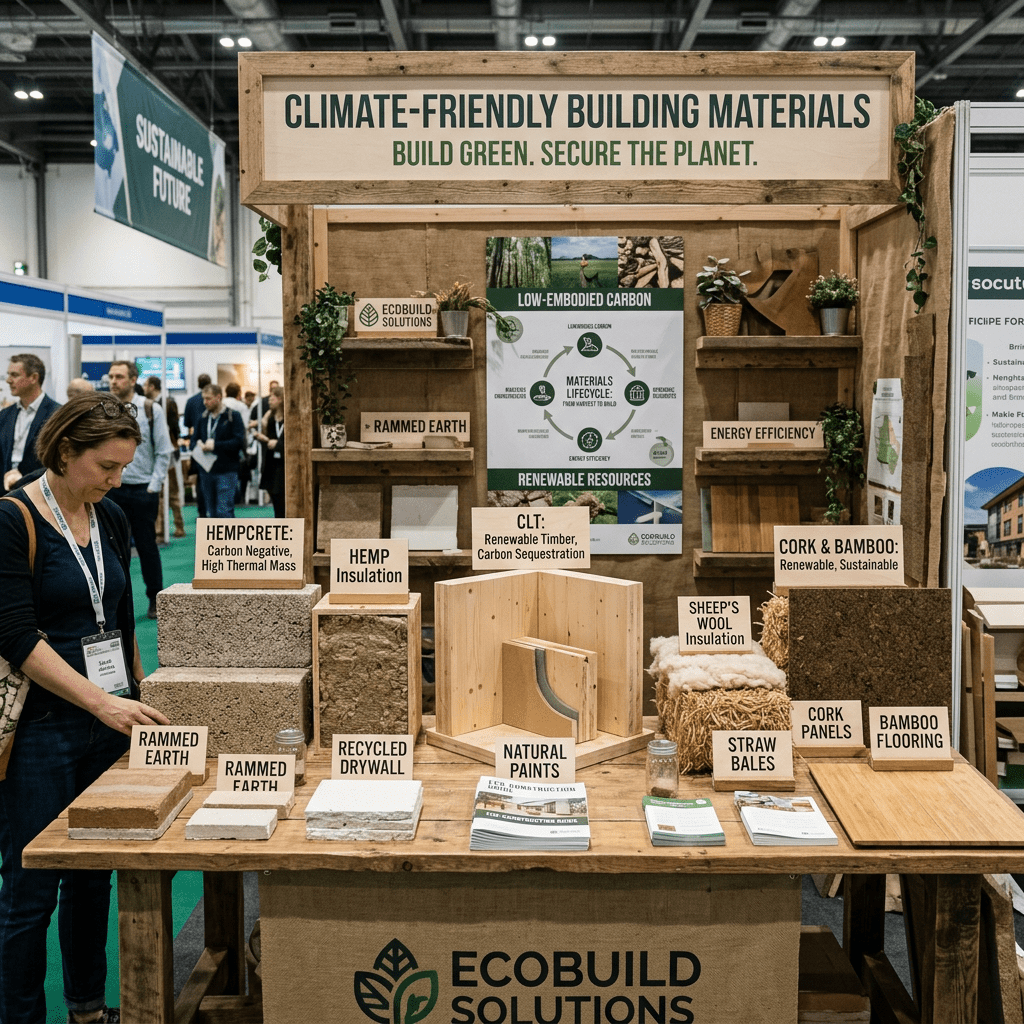 Green climate-friendly building materials display